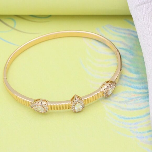 Rose Gold Bangle with Teardrop and Oval Stones, XPBL0537 - Picture 2 of 12